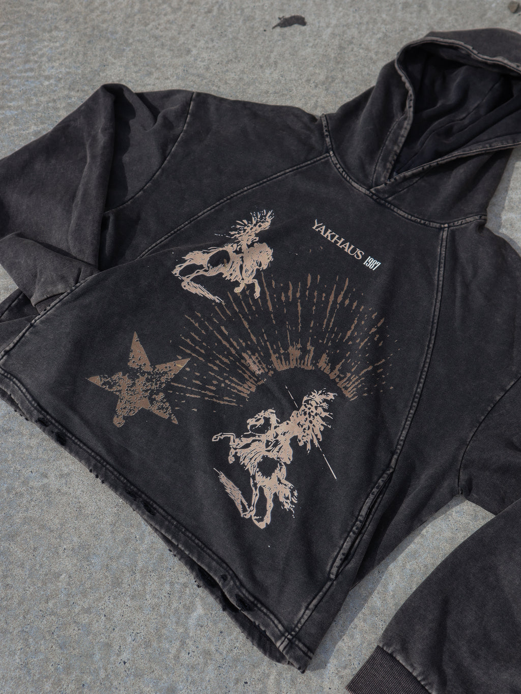 'Fighting Cavaliers' Vintage Washed Frayed-Hem Hoodie