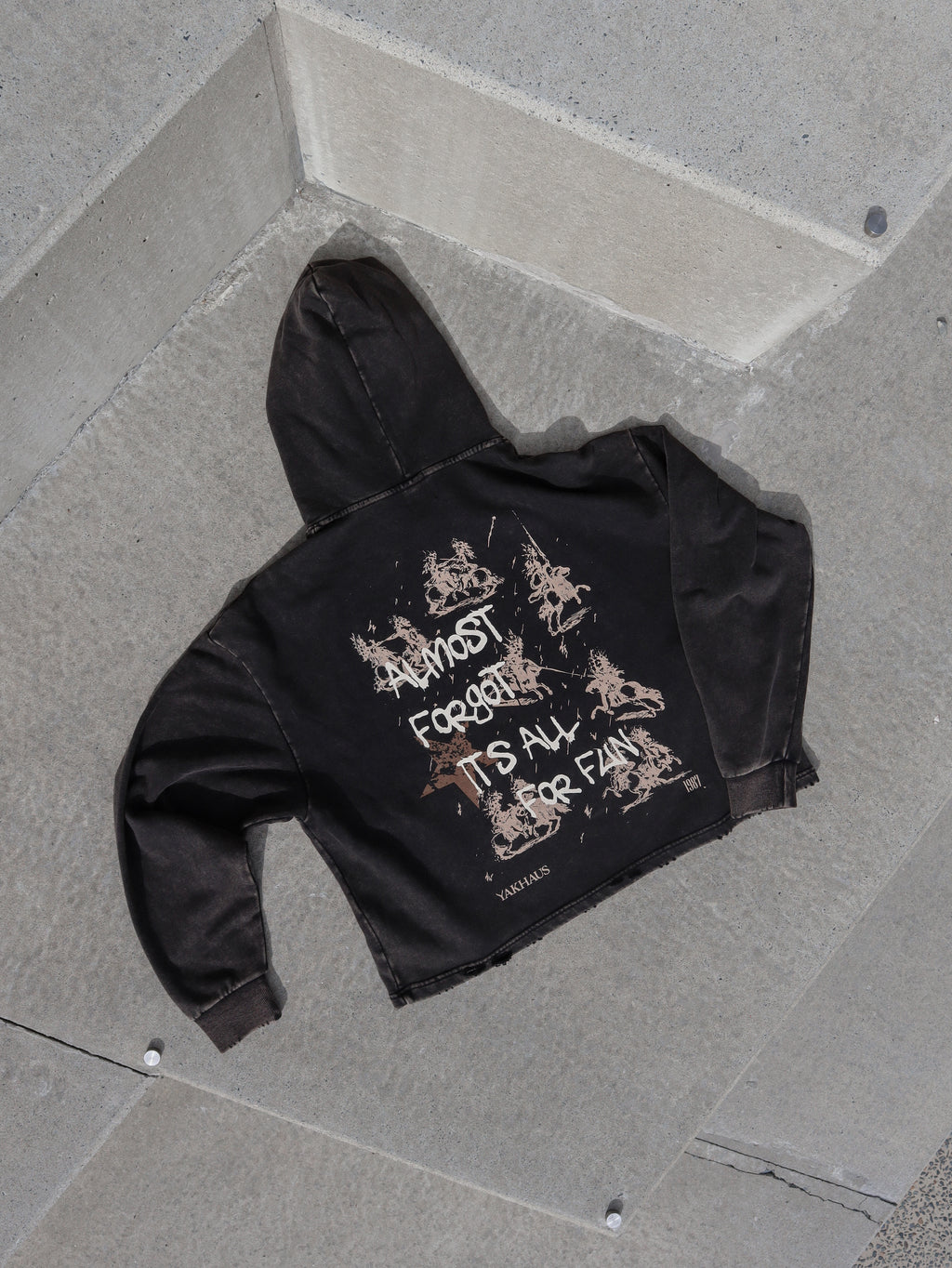 'Fighting Cavaliers' Vintage Washed Frayed-Hem Hoodie